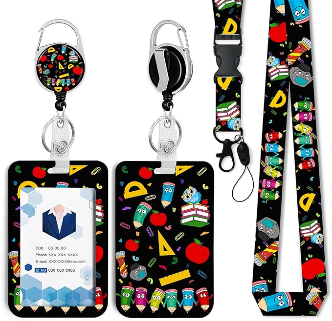 Cute Teacher Owl Badge Holder with Retractable Reel and Breakaway Lanyard,Badge Clips Retractable Heavy Duty Badge Reel,Funny Keychain,ID Holder with Breakaway Lanyard for School Nurse Office Teen