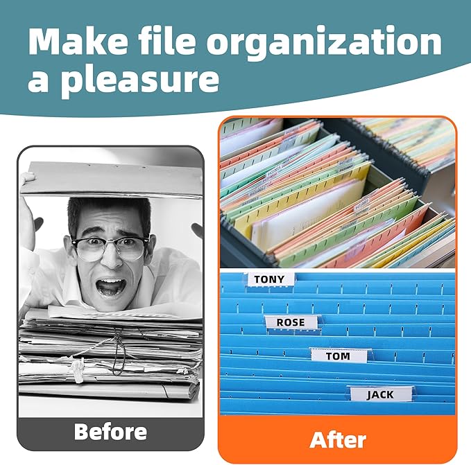 File Folder Tabs, SUNEE 50 Sets Hanging File Folder Labels Tabs and Inserts for Hanging Files Folders