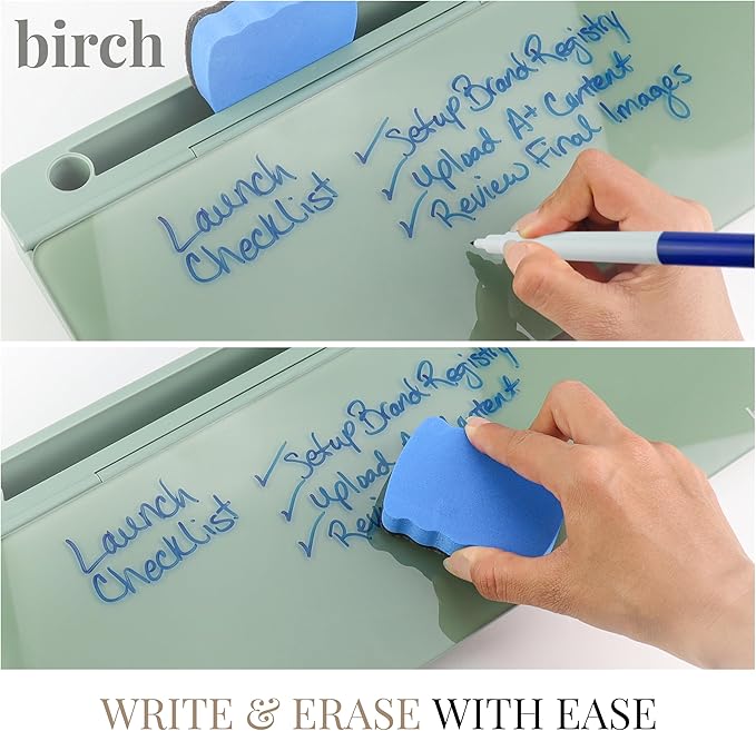 Birch Desktop Whiteboard with Storage & Multiple Markers Surface Desktop Glass Dry Erase Board Desk Top White Board Dry Erase Notepad Desk White Board Tabletop Desk Whiteboard (Moss)