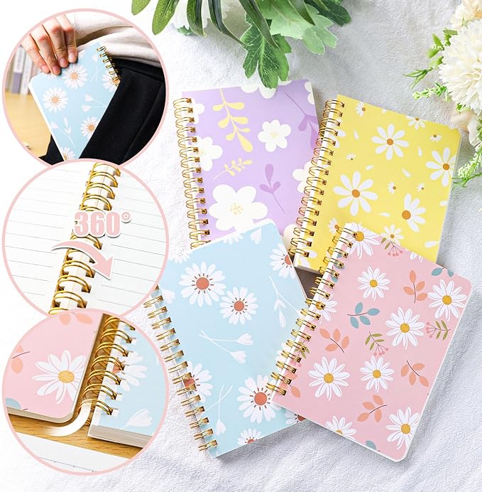 Koogel 8PCS Spiral Notebook Journals, A6 Hardcover Journal Notebooks, 80 Sheets/160 Pages Wirebound Diary Planner for School Office Home Gifts