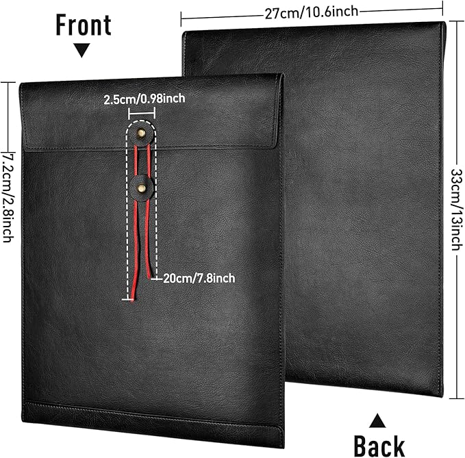 Black A4 PU Leather File Folders for Documents,Important Private File Organizer with String Tie Closure,Laptop Sleeve Notebook Case,Leather Portfolio Binder Envelopes, Filing Folder 3PCS
