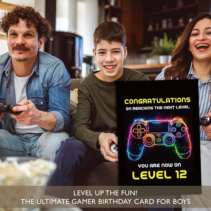 Gooji 5x7 Gamer Birthday Card for Boys and Girls - Level-Up Design for Ages 9, 10, 11, 12 - Perfect Gaming Party Greeting Card (11Y)