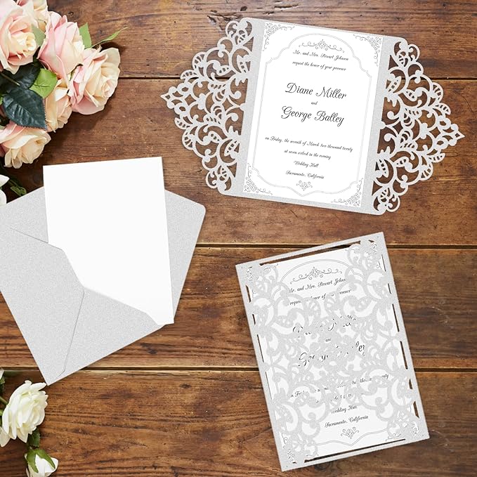 24 Sheets Silver Shimmer Cardstock 8.5 x 11 Metallic Paper, Goefun 80lb Card Stock Printer Paper for Invitations, Crafts, DIY Cards,Graduations