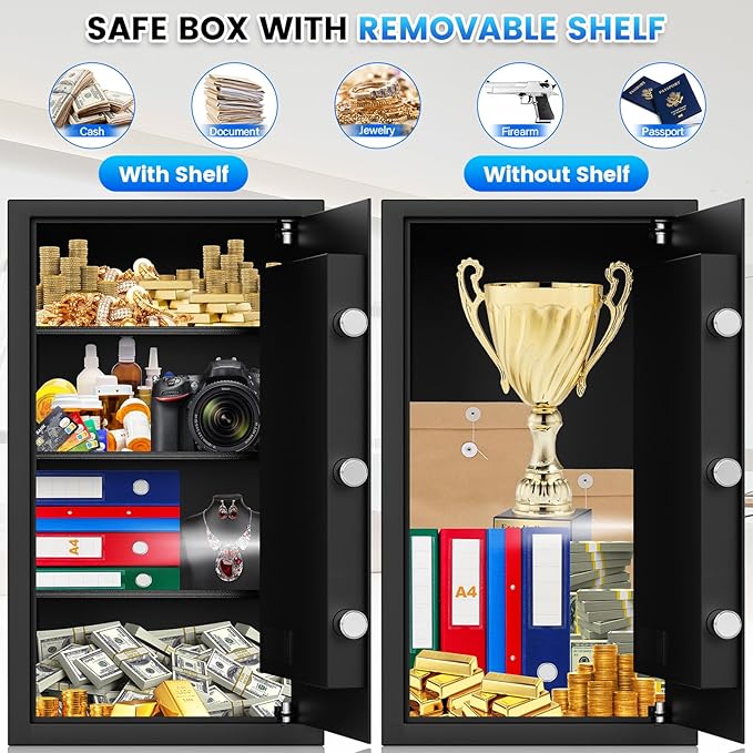 3.8 Cu ft Extra Large Safe Box Fireproof Waterproof, Security Home Safe with Fireproof Bag, LCD Digital Keypad Key Lock and Removable Shelf, Fire Document Safe for Money Medicines Jewelry Valuables