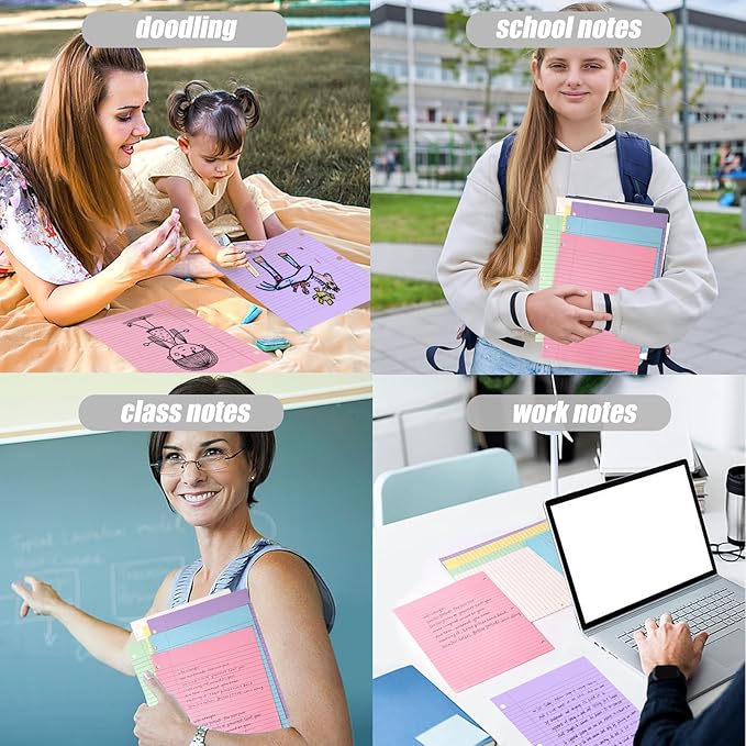 HIBOX 100 Sheets Ruled Loose Leaf Paper, 8" x 10.5" Yellow Lined Filler Paper Binder Refills Paper 3 Holes Punch for Notebook Binder Planner School Office