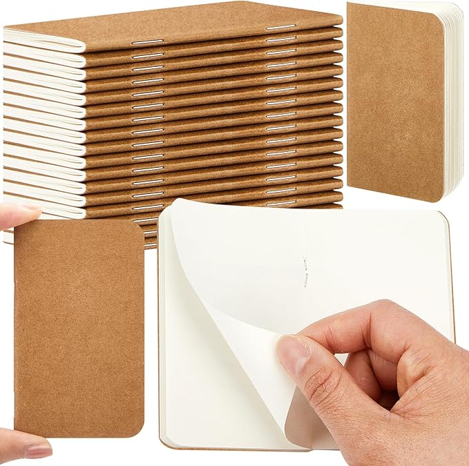 Outus 15 Pcs Mini Pocket Notebook 2.5" x 4" Small Journal Kraft Paper Notepads Bulk Softcover Pocket Notepad Memo Diary Subject Notebooks for Traveler Worker(Brown,Blank Style)
