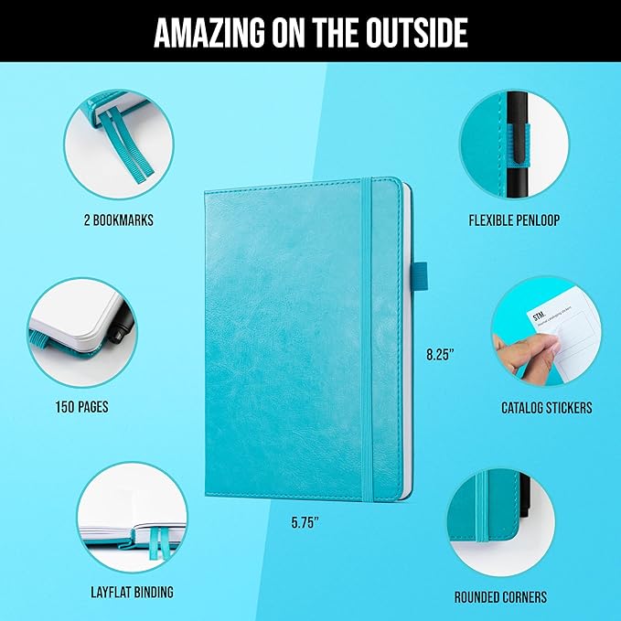 Scribbles That Matter A5 Bullet Dotted Journal Notebook | Vegan Hard Cover, 120gsm bleedproof thick paper, 150 pages, 5.75 x 8.5in, 2 bookmarks, tab stickers, penloop | For Work | Teal