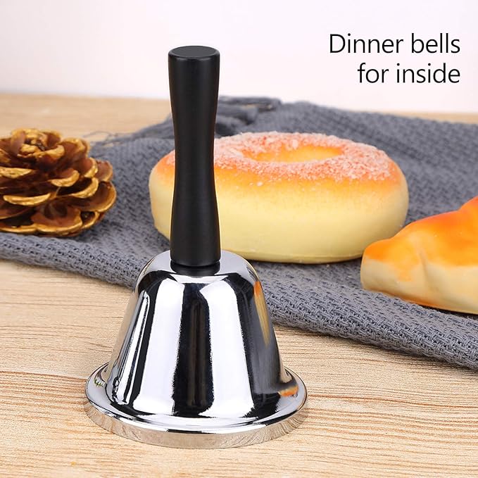 MROCO Loud Hand Bell, Silver Steel Hand Bells for Adults, Dinner Bells for Inside Classroom Bell, for Food Line, Alarm, Jingles, Ringing