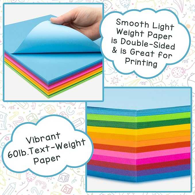 Hygloss Assorted Bright Colored Paper - 24 lb, 89 GSM, Acid-Free, Fade-Resistant, 8.5x11-Inch Letter Size Color Copy Paper, 144 Sheets, 12 Colors