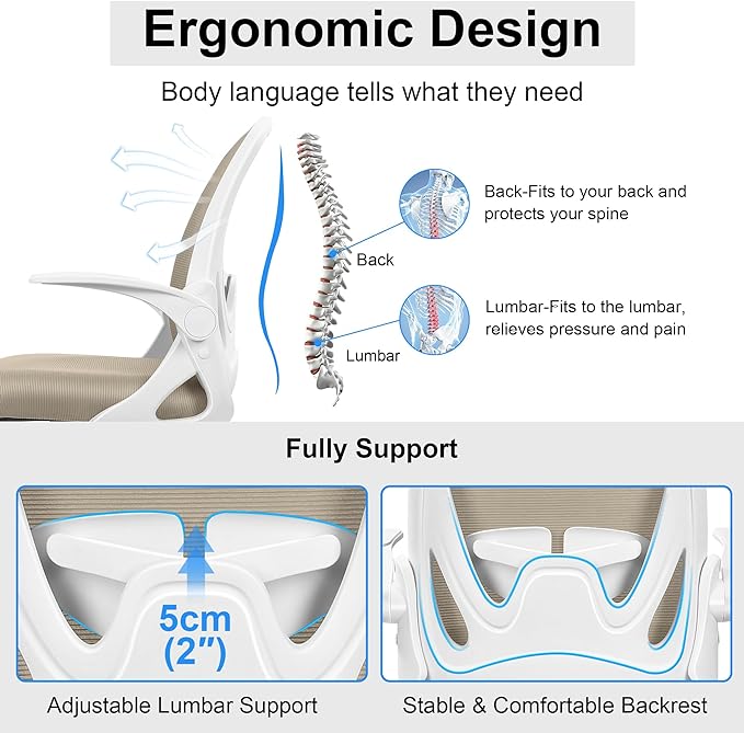Primy Drafting Chair Tall Office Chair with Flip-up Armrests Executive Ergonomic Computer Standing Desk Chair with Lumbar Support and Adjustable Footrest Ring(Khaki)