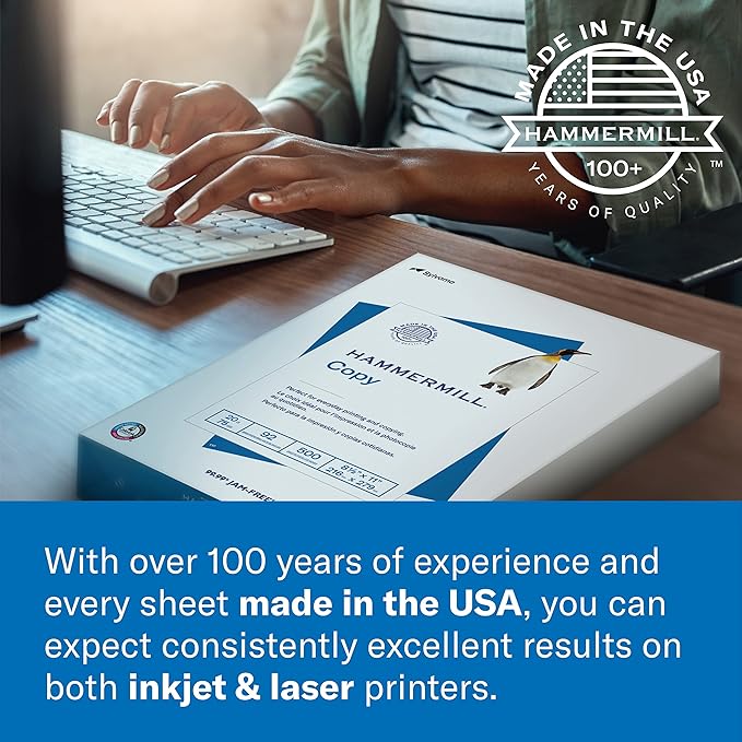 Hammermill Printer Paper, 20 lb Copy Paper, 8.5 x 11 - 1 Small Pack (400 Sheets) - 92 Bright, Made in the USA