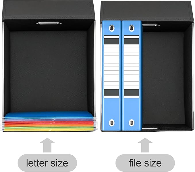 File Organizer Box with Lid, Collapsible File Folder with Plastic Slide for Office/Decor/Home, Hanging Office Document Storage, 14.9 6x 12.6 x 10.83 inch,1 pack - without folders,Black