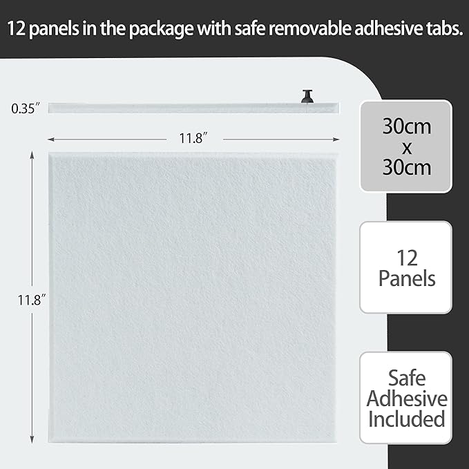 Large Felt Bulletin Board(48" x 36"),Cork Board Alternative,12 Pack Felt Wall Tiles with Safe Removable Adhesive Tabs,Notice Pin Board/Message Board/Vision Board for Office, School & Home