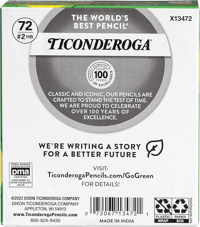 Ticonderoga My First Short Triangular Wood-Cased Pencils, 36 Count Golf Pencils, Pre-Sharpened, With Erasers, 72 Count