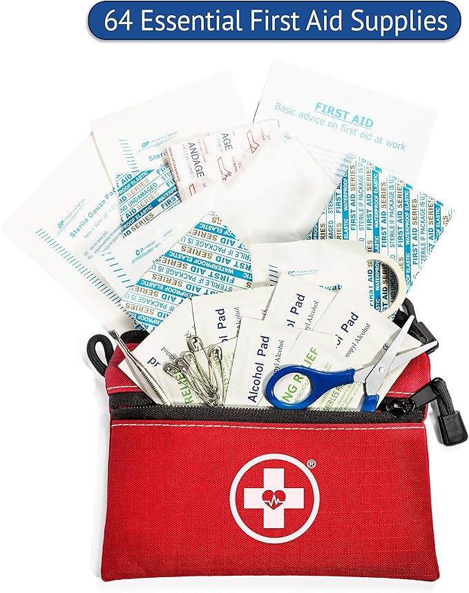 Swiss Safe 2-in-1 First Aid Kit for Car, Travel & Home, Businesses - Bonus Mini Kit for Medical Emergency Aid, Survival, Camping - FSA & HSA Eligible - 64 Piece, Travel FAK