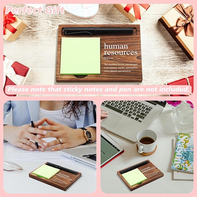 Human Resources Sticky Note Holder Wooden Notepad & Pen Holder 6.5" x 4.7" Sticky Note Pad Holder Dispenser for Desk HR Definition Work Gifts, NPA190