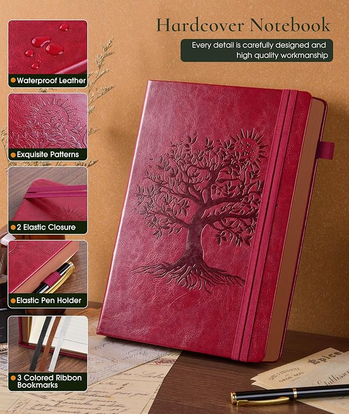 Vintage Leather Journal with 300 Numbered Pages,B5 Lined Journal for Men Women,Daily Journals for Writing,College Ruled Notebook for Work,School,Note taking,Travel Diary,Large (7" x 10")