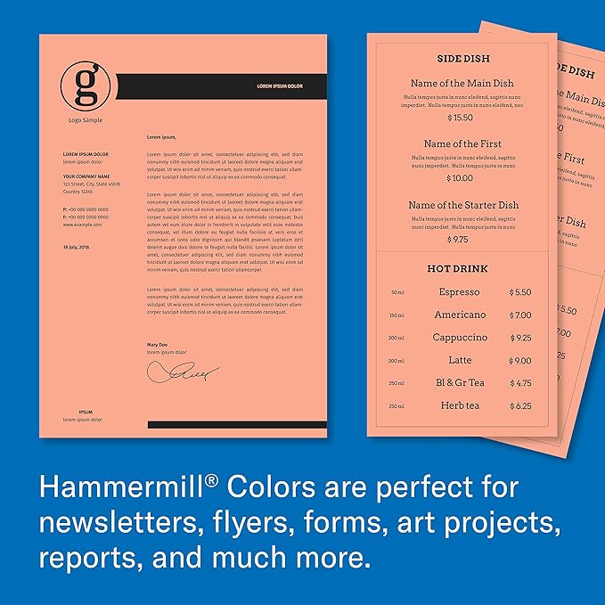 Hammermill Colored Paper, 24 lb Salmon Printer Paper, 8.5 x 11-10 Ream (5,000 Sheets) - Made in the USA, Pastel Paper, 103120C
