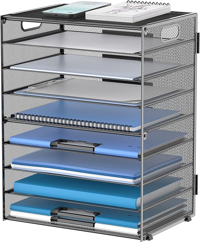 DALTACK 9-Tier Paper Letter Tray Desk Organizer with Handles, Mesh File Holder Organization, Paper Sorter Desk Organizer for Office Home School, Black