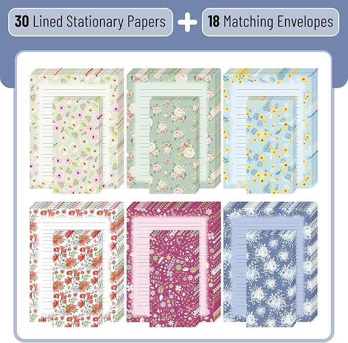 Mr. Pen- Stationery Writing Paper with Envelopes, 30 Letter Writing Paper with 18 Envelopes, Floral Cute Stationary Set for Writing Letters, Stationary Paper, Writing Paper Stationary, Letter Set