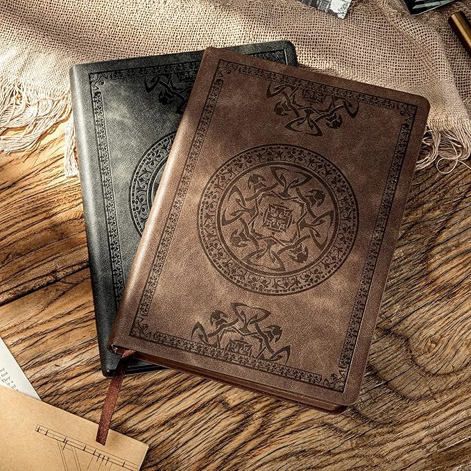 2 Pack Leather Vintage Journal for Men Soft Cover Lined Pages Notebook 180 Lay Flat for Writing Travel Diary, 5.7'' x 8.3'', Black, Dark Brown