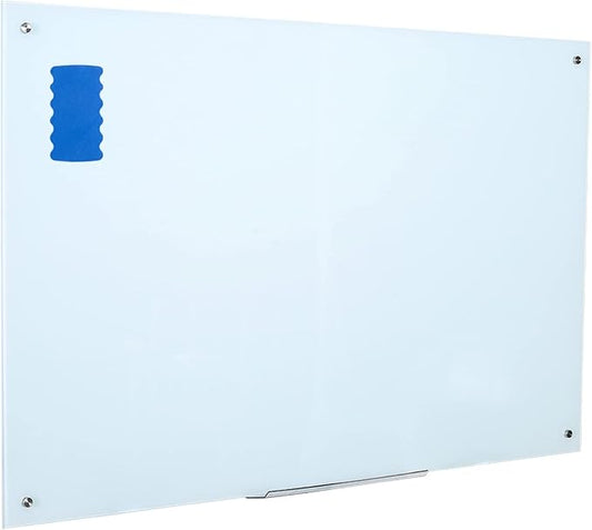 Glass Whiteboard Frameless Tempered Glass Dry Erase Board with Marker Tray for Interactive Office, Wall Mounted Frosted Glass Whiteboard, White, 60" x 40"