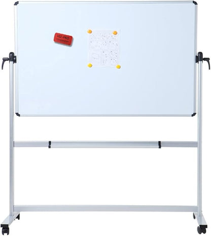 VIZ-PRO Double-Sided Magnetic Mobile Whiteboard, 96 x 48 Inches Aluminium Frame and Stand