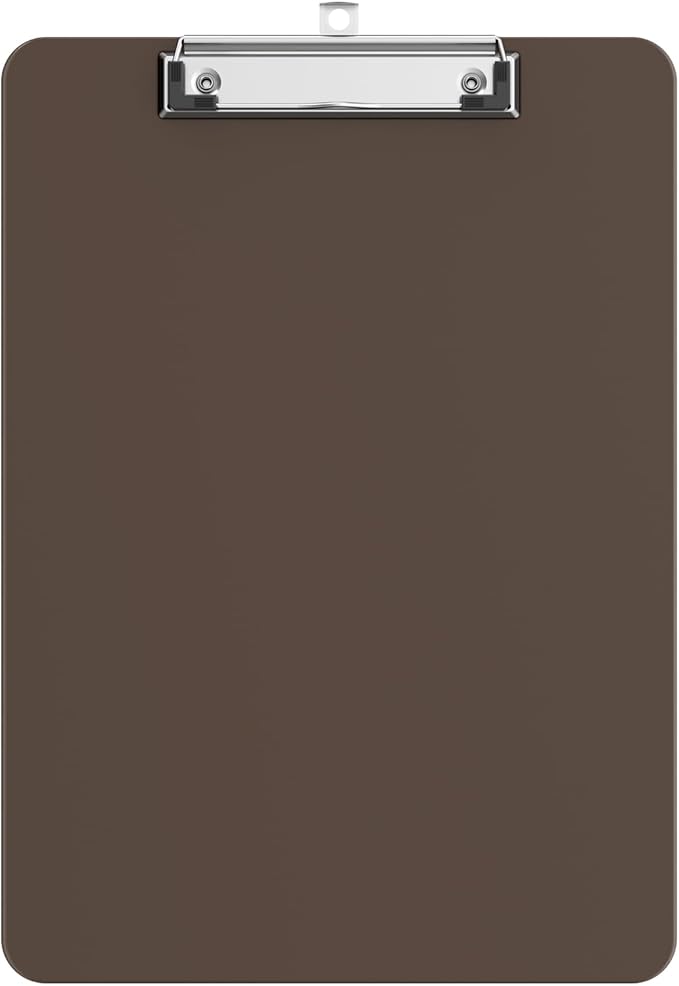 Plastic Clipboards, A4 Brown Clip Board 8.5x11 for Classroom, Students, Kid, Woman, Size 9" x 12.5" with Low Profile Clip, Office & School Supply