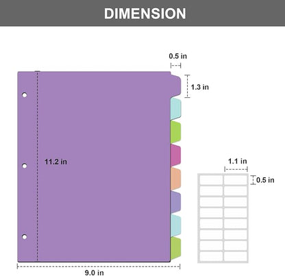 HABGP 24Pcs/3 Set Binder Dividers with Tabs, 8 Color Tab for 3 Ring Binder Dividers, Page Folder Dividers for 3 Ring Binder Sheet Paper Protectors, Plastic Tabbed File Dividers with Tabs