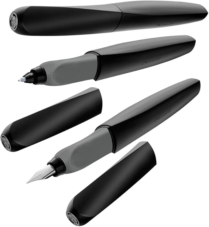 Pelikan Twist Fountain Pen with 1 Ink Cartridge, Medium Nib, Silver, Boxed (947101) (Pack of 2)