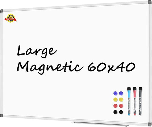 Large 60" x 40" Magnetic Dry Erase White Board - Wall Mounted Whiteboard with Pen Tray, Aluminum Message Presentation Memo Board for Office & School