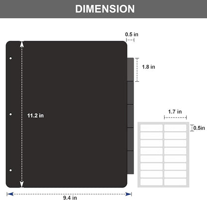 HABGP Binder Dividers with 5-Tabs, Plastic 20 Pack 5 Binder Dividers, 3 Ring Letter Size Black Index Binder, 1/5 Cut, Write & Erase Sheet Protectors, 3 Hole Punch, Total 100 Dividers