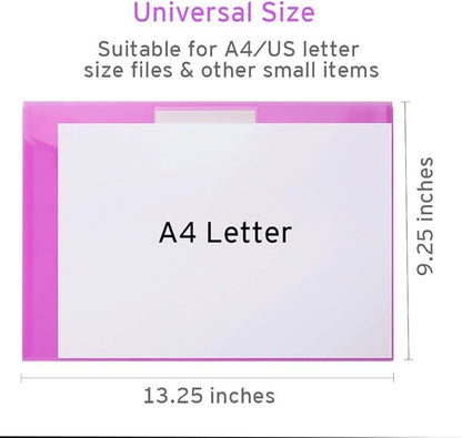 Sooez 12 Pack Folders Plastic Envelopes, Clear Plastic File Folder for Document, Letter A4 Size Poly File Envelopes with Label Pocket, Snap Button for Home Work Office Organizer, 5 Colors