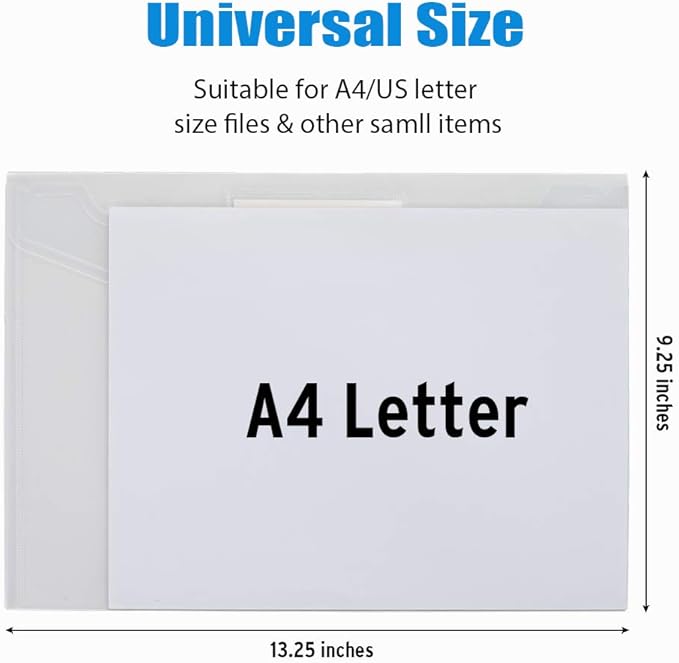 Sooez 10 Pack Plastic Envelopes File Folders, Clear Folder for Document US Letter A4 Size Poly Envelopes with Label Pockets for School Home Work Office Organizer, Clear