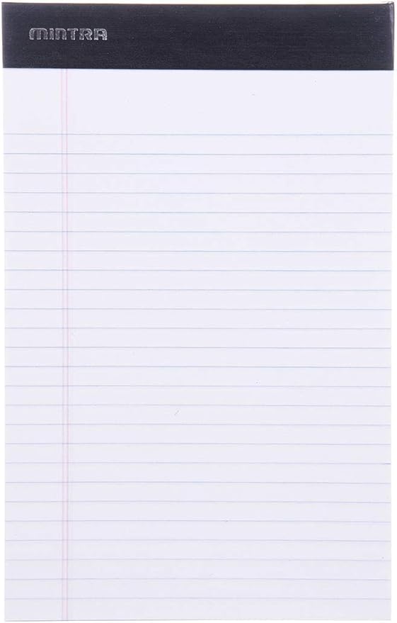 Mintra Office Legal Pads - ((BASIC WHITE 6pk, 5in x 8in, NARROW RULED)) - 50 Sheets per Notepad, Micro perforated Writing Pad, Notebook Paper for School, College, Office, Business