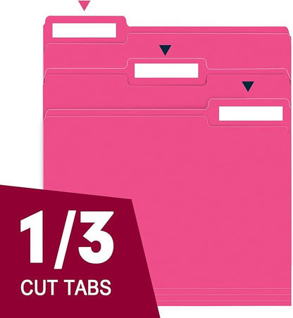File Folder, RAZCC 150 Pack 1/3 Cut Tab File Folders Letter Size, Magenta, Folders with Tab, Great for Organizing and Easy File Storage
