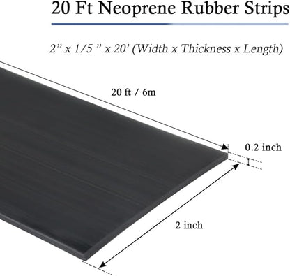 Neoprene Rubber Strips Self Adhesive Solid Rubber Sheets, Rolls & Strips for DIY Gaskets Crafts Pads Seals Warehouse Flooring Rubber Strip with Adhesive Backing (2” Wide x 1/5" Thick x 20' Long, 1)