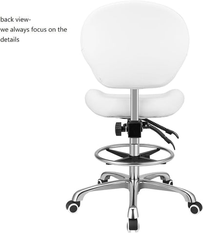 Kaleurrier Adjustable Height Drafting Stool Drafting Chair with Backrest & Foot Rest,Swivel Rolling Stools,for Work Studio,Dental,Office,Salon and Counter,Tall Home Desk Chairs (White)