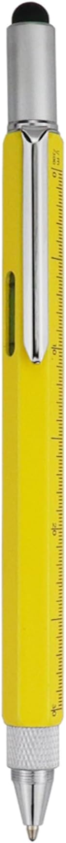 HeTaoCat Gifts Multi Tech Tool Pen 6 in 1 Stylus Pen - Screwdriver Pen with Ruler, Levelgauge, Ballpoint Pen Black ink (Yellow)