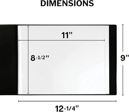 Dunwell 8.5x11 Portfolio Binder (Horizontal), Plastic Presentation Book, 24 Pockets Displays 48 Pages of Letter Size Documents, Certificates, Keepsakes, Art Portfolio Folder, Acid-Free Poly