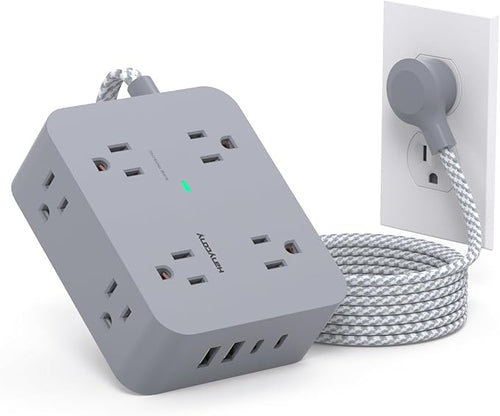 Power Strip with USB C Ports(2 USB C), 8 Outlets Surge Protector with 5 Ft Extension Cord, Flat Plug Wall Mount, Desk Charging Station for Home Office, ETL Listed Gray