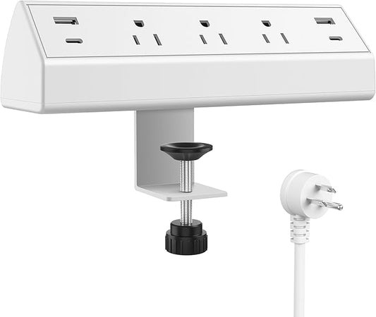 Desk Clamp Power Strip USB C,40W Fast Charging Station,2 PD 20W USB C Charger,Desk Edge Mount Power Strip 4 USB Ports 3 Widely Spaced Outlets Surge Protector,6ft Flat Plug,Fit 1.96" Tabletop Edge