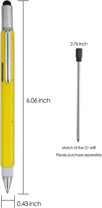 HeTaoCat Gifts Multi Tech Tool Pen 6 in 1 Stylus Pen - Screwdriver Pen with Ruler, Levelgauge, Ballpoint Pen Black ink (Yellow)