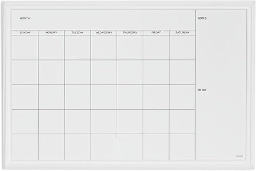 U Brands Magnetic Dry Erase Calendar Board, 30"x20", White Wood Style Frame, Includes Magnets