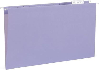25 Blue Summit Supplies Legal Size Hanging File Folders - Assorted Gem Tone Colors (Turquoise, Teal, Coral, Purple, Magenta), Durable 11pt Paper, Plastic Tabs and Inserts Included