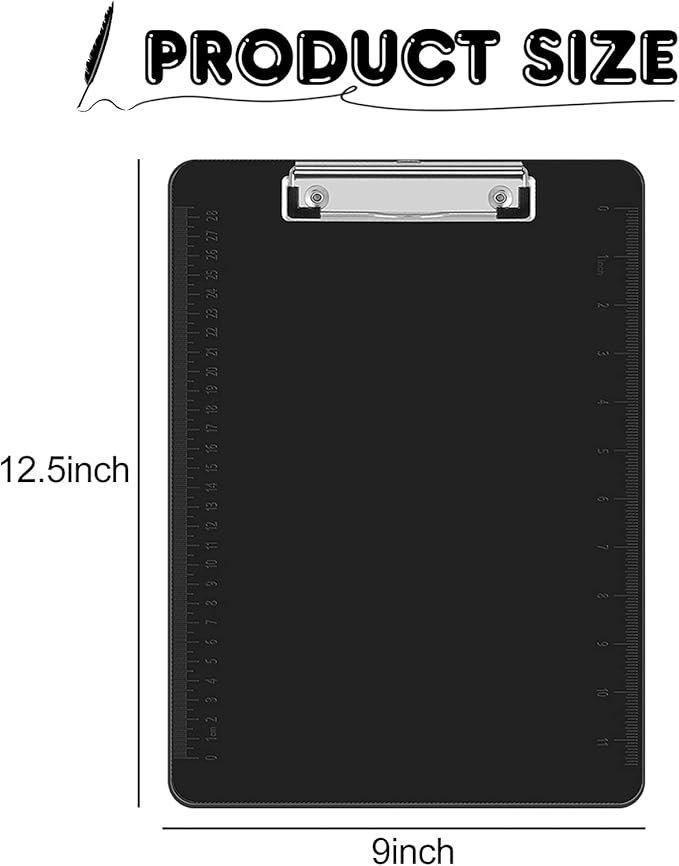 Clipboards, HERKKA 15 Pack Plastic Office Clipboards, Black Color Plastic Clipboards, Low Profile Clip Standard A4 Letter Size, Size 12.5 x 9 Inch