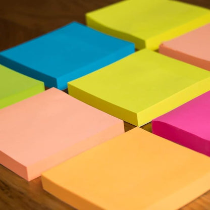 (6 Pack) Sticky Notes 3x3 in Bright Colored Super Self Sticky Pads - 100 Sheets/Pad - Easy to Post for School, Office Supplies, Desk Accessories