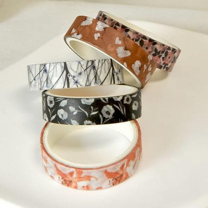 YUBX Flowers Washi Tape Set 30 Rolls Floral Patterns Decorative Skinny Slim Masking Tapes for Arts, DIY Crafts, Journals, Planners, Scrapbook, Wrapping (Greens Thrive)