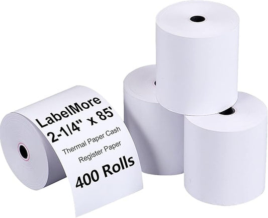 LabelMore 2-1/4" X 85' Thermal Receipt Paper, Credit Card Paper Rolls Thermal, Cash Register Roll, Premium Pos Thermal Printer Paper (400 Rolls)