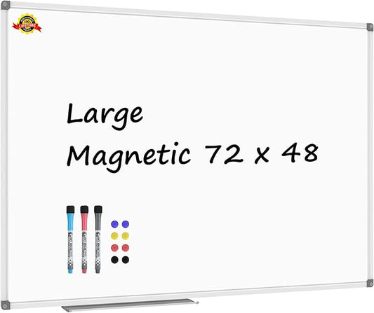 Lockways Large Dry Erase Board 72 x 48 Inch, Magnetic White Board for Wall, Aluminium Frame Whiteboard with Marker Tray